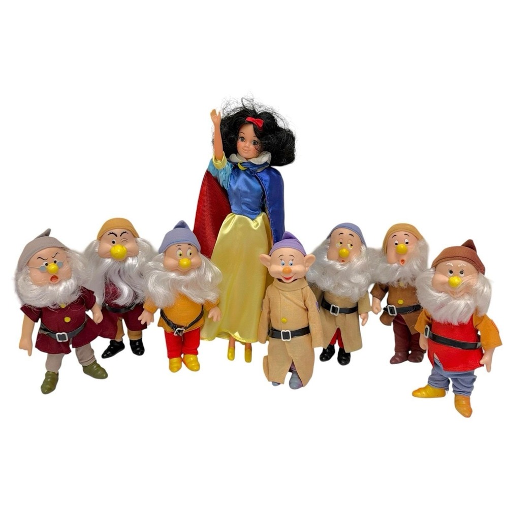 Vintage 1980s Bikin Disney Snow White & The Seven Dwafs Vinyl Doll Set COMPLETE!